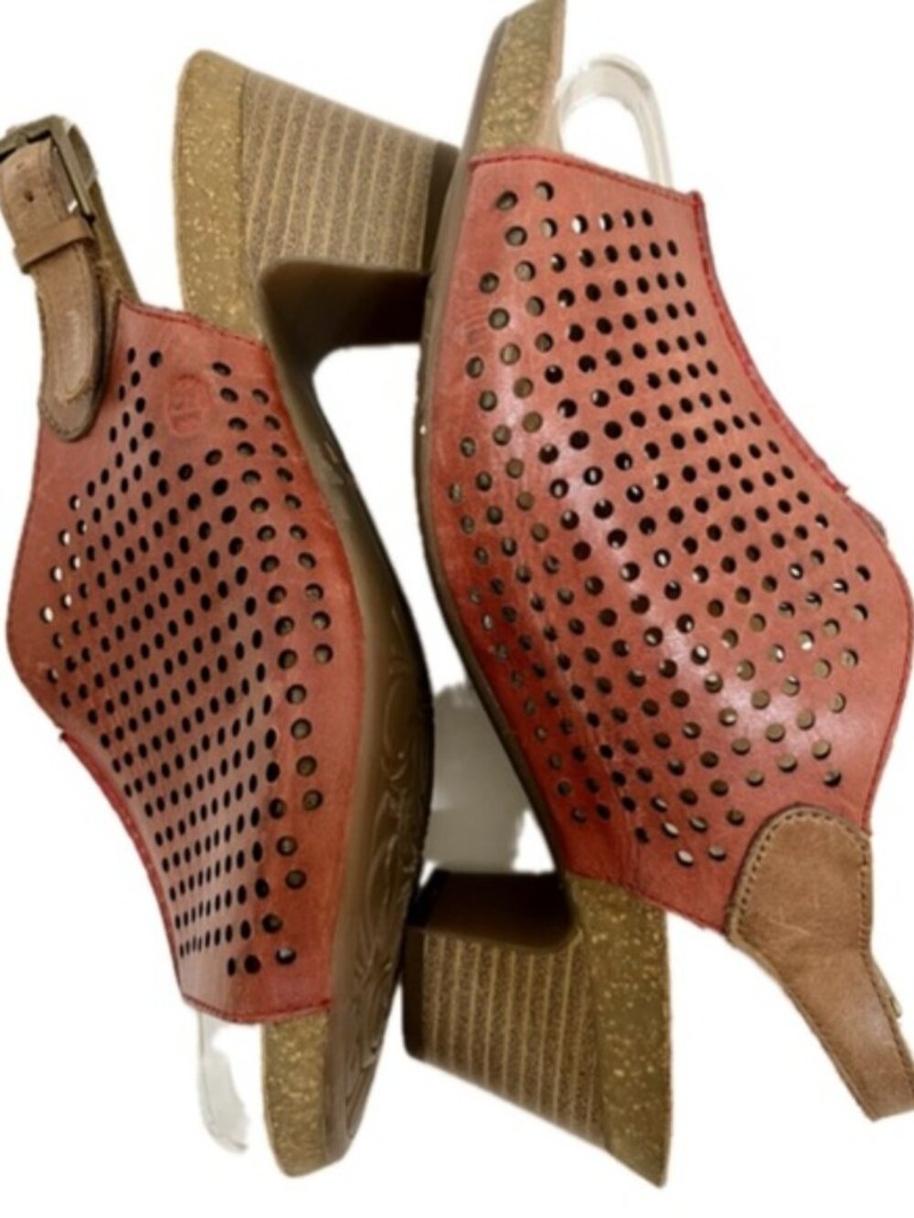 Josef Seibel Sandal US 7.5 EU 38 Orange Perforated Leather Slingback Boho